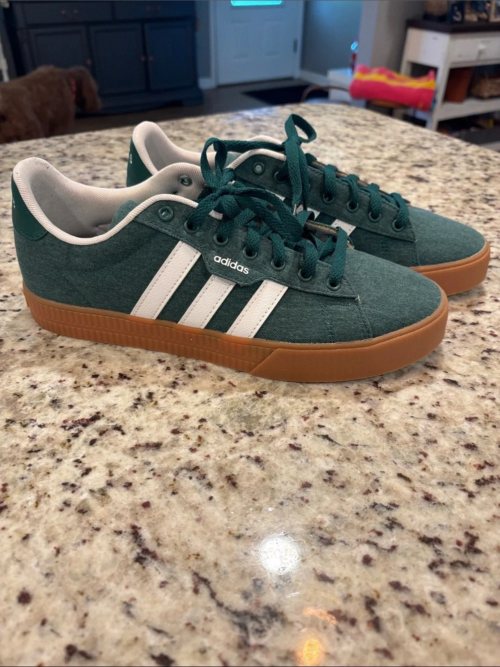 adidas Green Low-Top Sneakers with White Three-Stripes and Gum Sole